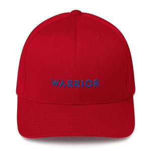 Warrior & Colon Cancer Awareness Fitted Twill Baseball Hat With Dark Blue Ribbon - S/m / Red - Hats