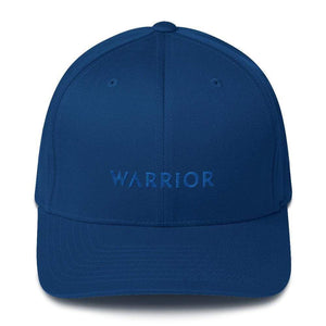 Warrior & Colon Cancer Awareness Fitted Twill Baseball Hat With Dark Blue Ribbon - S/m / Royal Blue - Hats