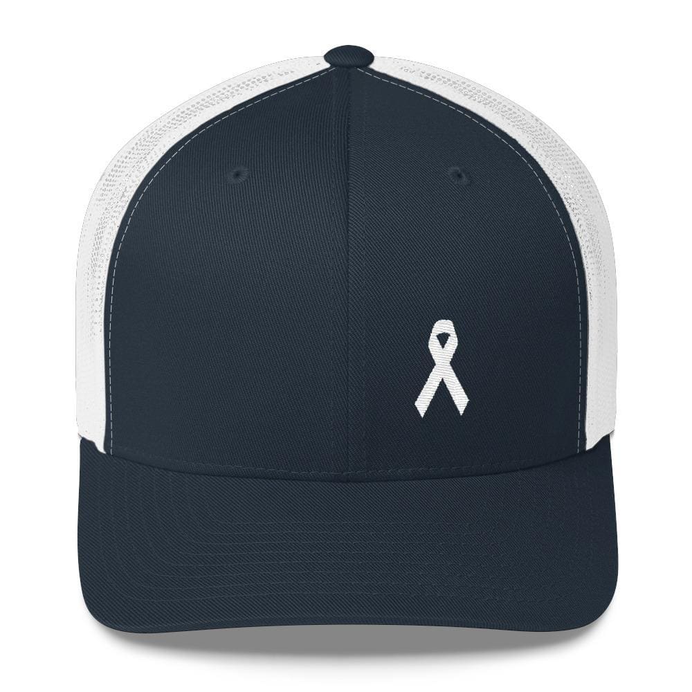 White Ribbon Awareness Snapback Trucker Hat - One-size / Navy/ White - Hats