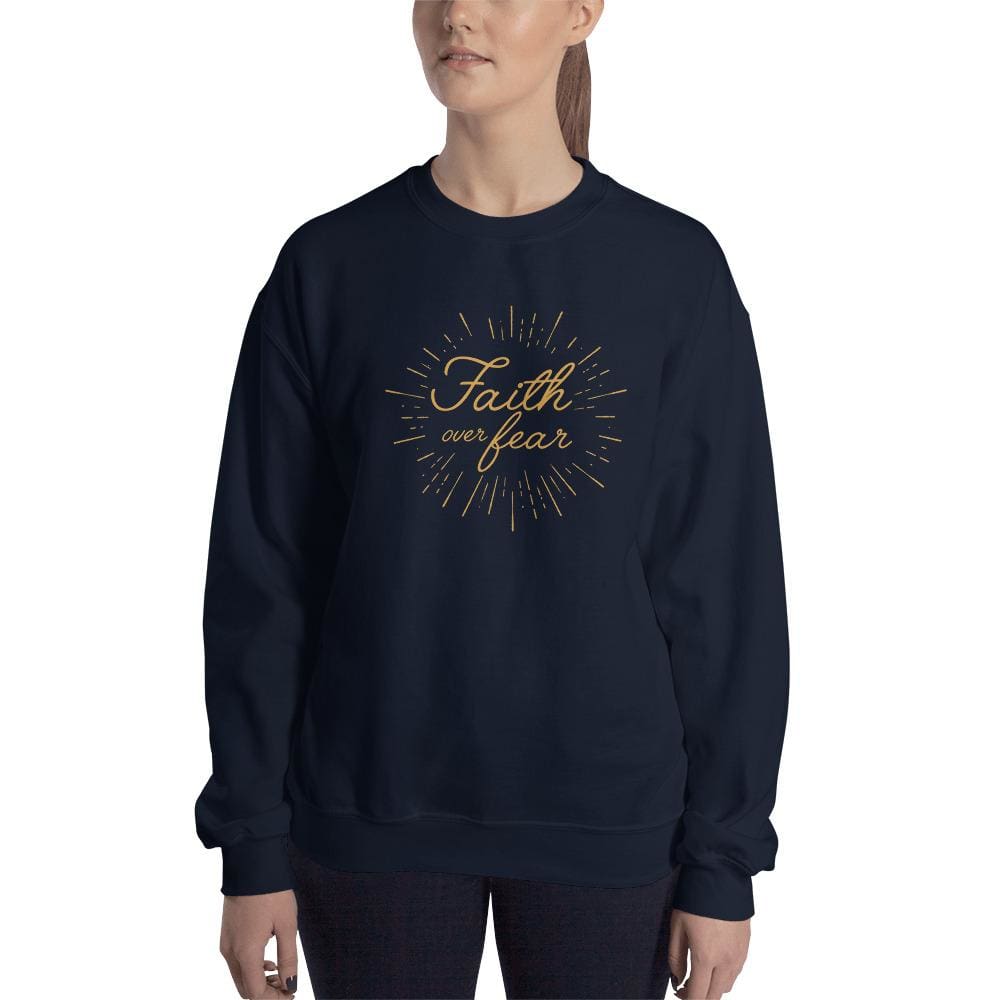 Womens Faith over Fear Christian Crewneck Sweatshirt - S / Navy - Sweatshirts
