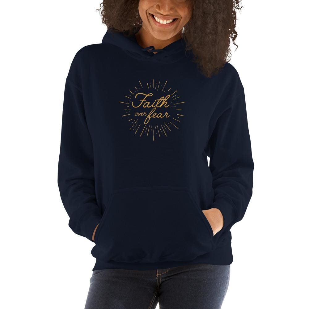Womens Faith over Fear Christian Hoodie Sweatshirt - S / Navy - Sweatshirts