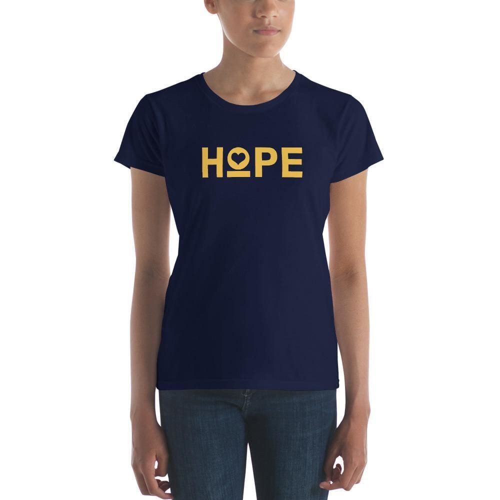 Womens Hope Heart Short Sleeve T-Shirt (Yellow Print) - S / Navy - T-Shirts