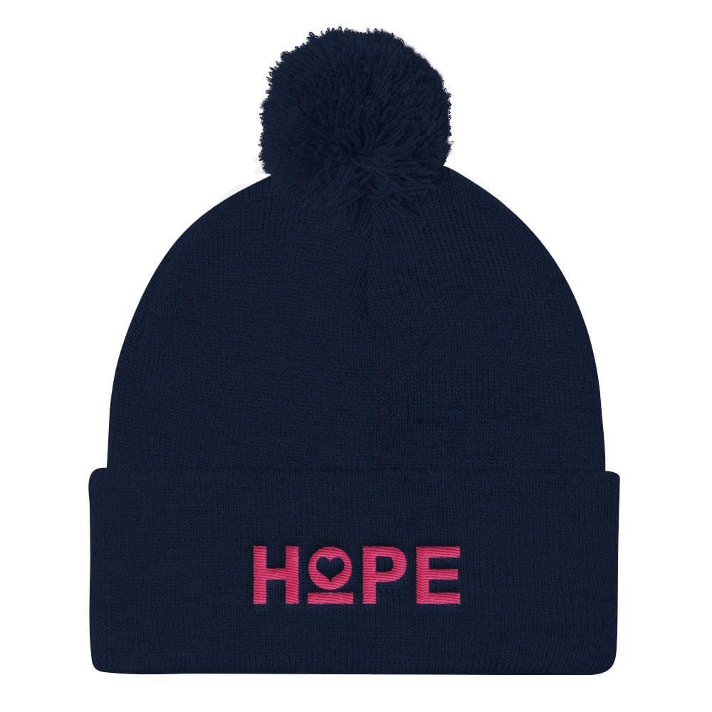 Womens Hope Pom Pom Knit Beanie - Navy - Hats