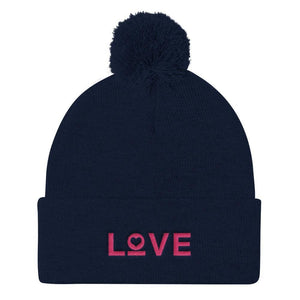 Womens Love Pom Pom Knit Beanie - One-size / Navy - Hats