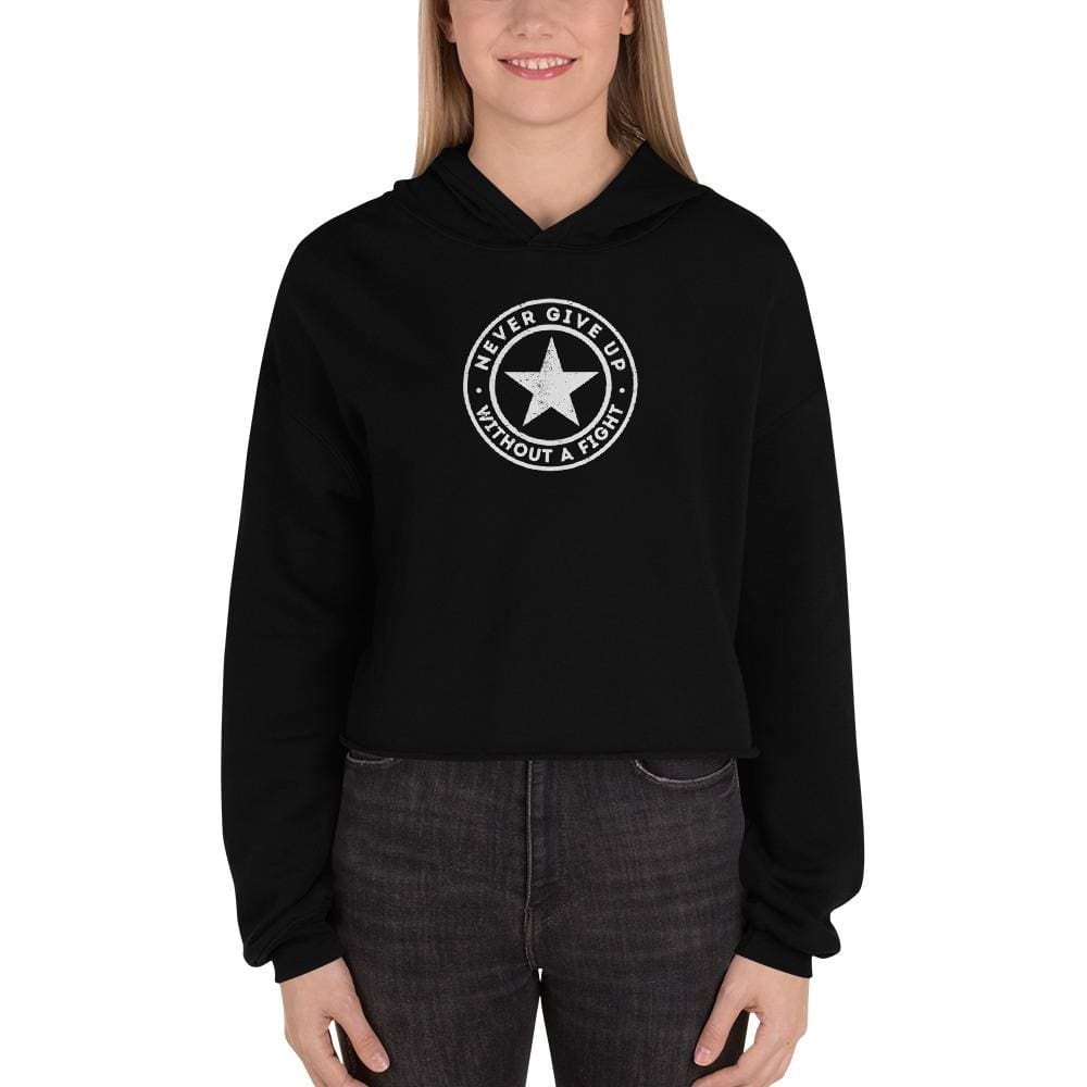 Womens Never Give Up Without a Fight Crop Hoodie - S / Black - Sweatshirts