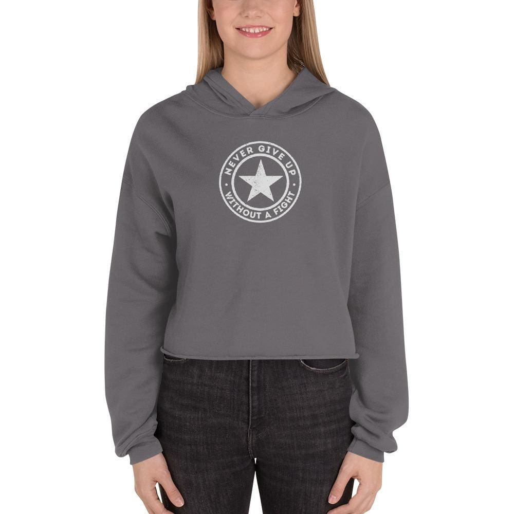 Womens Never Give Up Without a Fight Crop Hoodie - S / Storm - Sweatshirts
