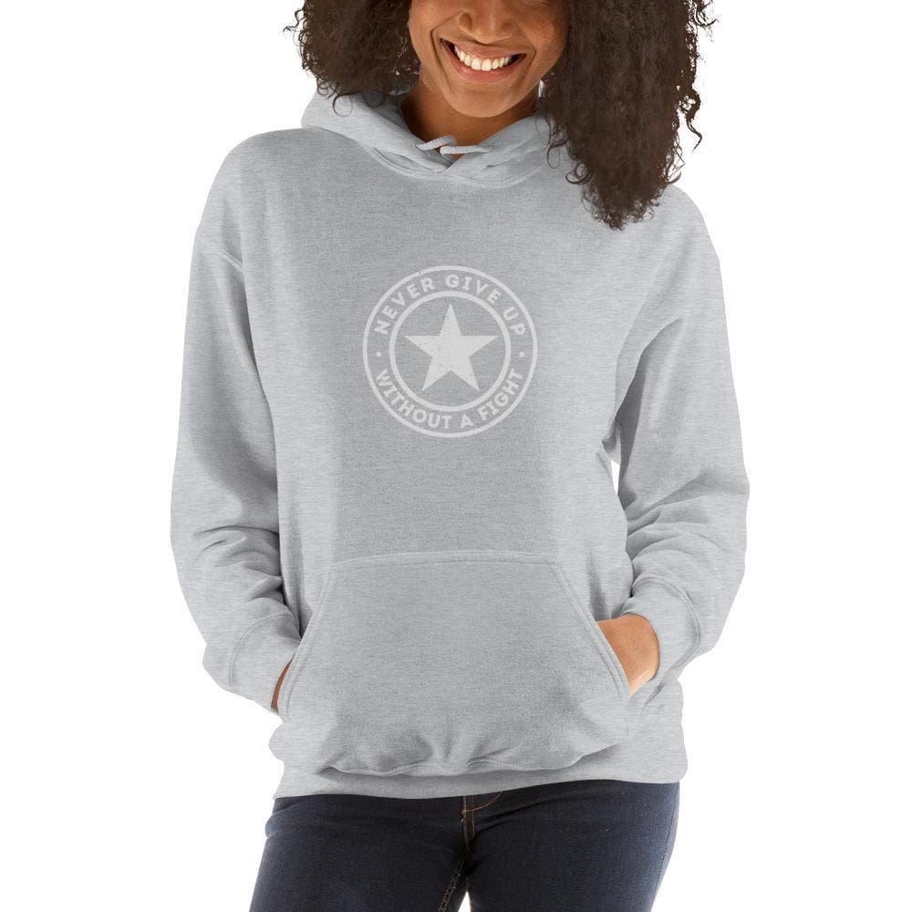 Womens Never Give up Without a Fight Hoodie Sweatshirt - S / Sport Grey - Sweatshirts