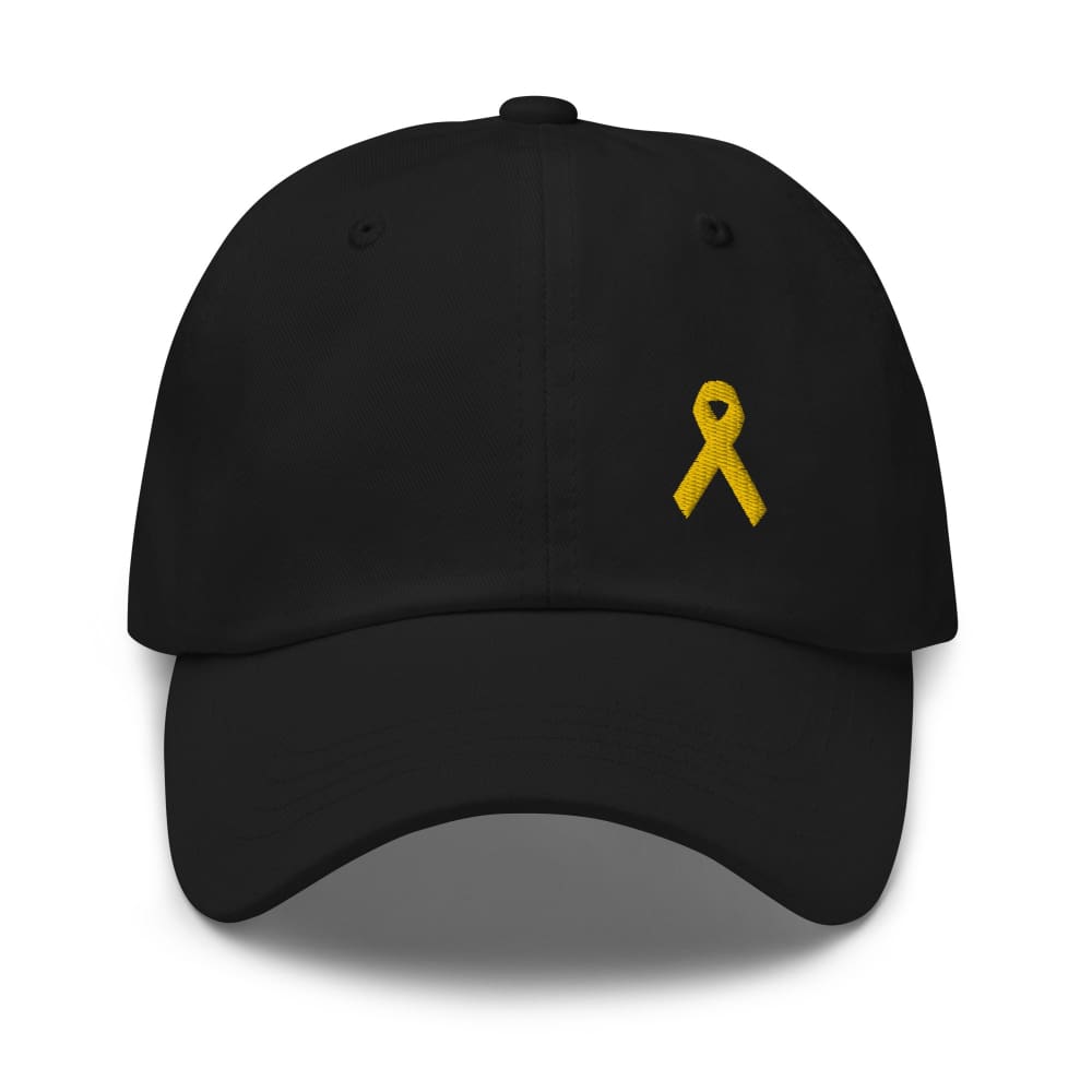 Yellow Ribbon Awareness Dad Hat for Sarcoma Suicide Prevention & Military Causes - Black