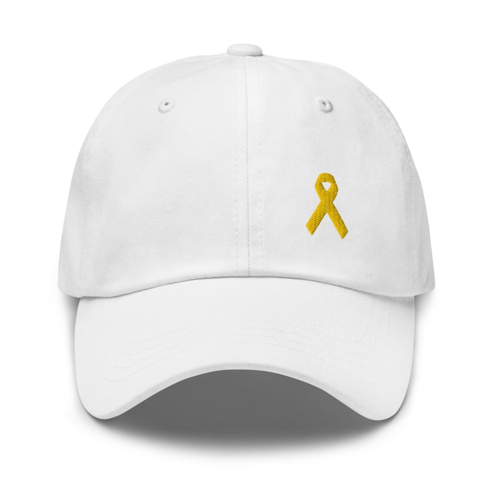 Yellow Ribbon Awareness Dad Hat for Sarcoma Suicide Prevention & Military Causes - White