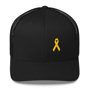 Yellow Ribbon Snapback Trucker Hat for Sarcoma Awareness Military Causes and Suicide Prevention - One-size / Black - Hats