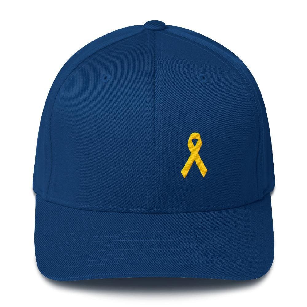 Yellow Ribbon Twill Flexfit Fitted Hat For Sarcoma Awareness Military Causes And Suicide Prevention - S/m / Royal Blue - Hats