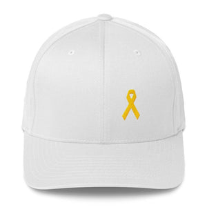 Yellow Ribbon Twill Flexfit Fitted Hat For Sarcoma Awareness Military Causes And Suicide Prevention - S/m / White - Hats
