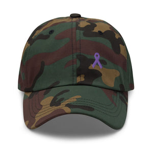 Cancer Awareness & Alzheimer’s Awareness Hat with Purple Ribbon - Green Camo - Hats