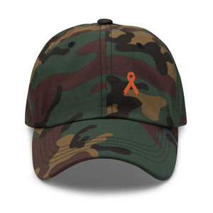 MS Awareness Dad Hat with Orange Ribbon - Green Camo - Hats