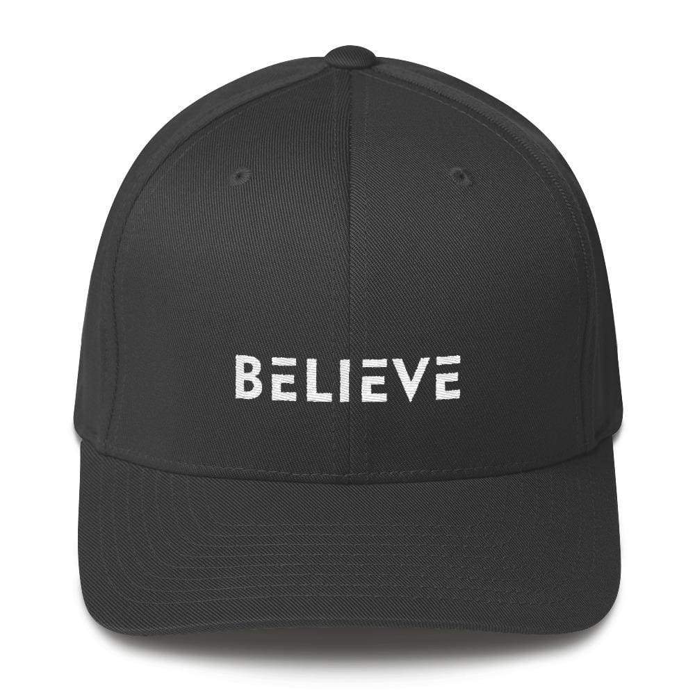 Believe Fitted Flexfit Twill Baseball Hat - S/m / Dark Grey - Hats