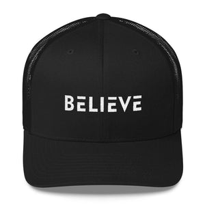 Believe Snapback Trucker Hat Embroidered in White Thread - One-size / Black - Hats
