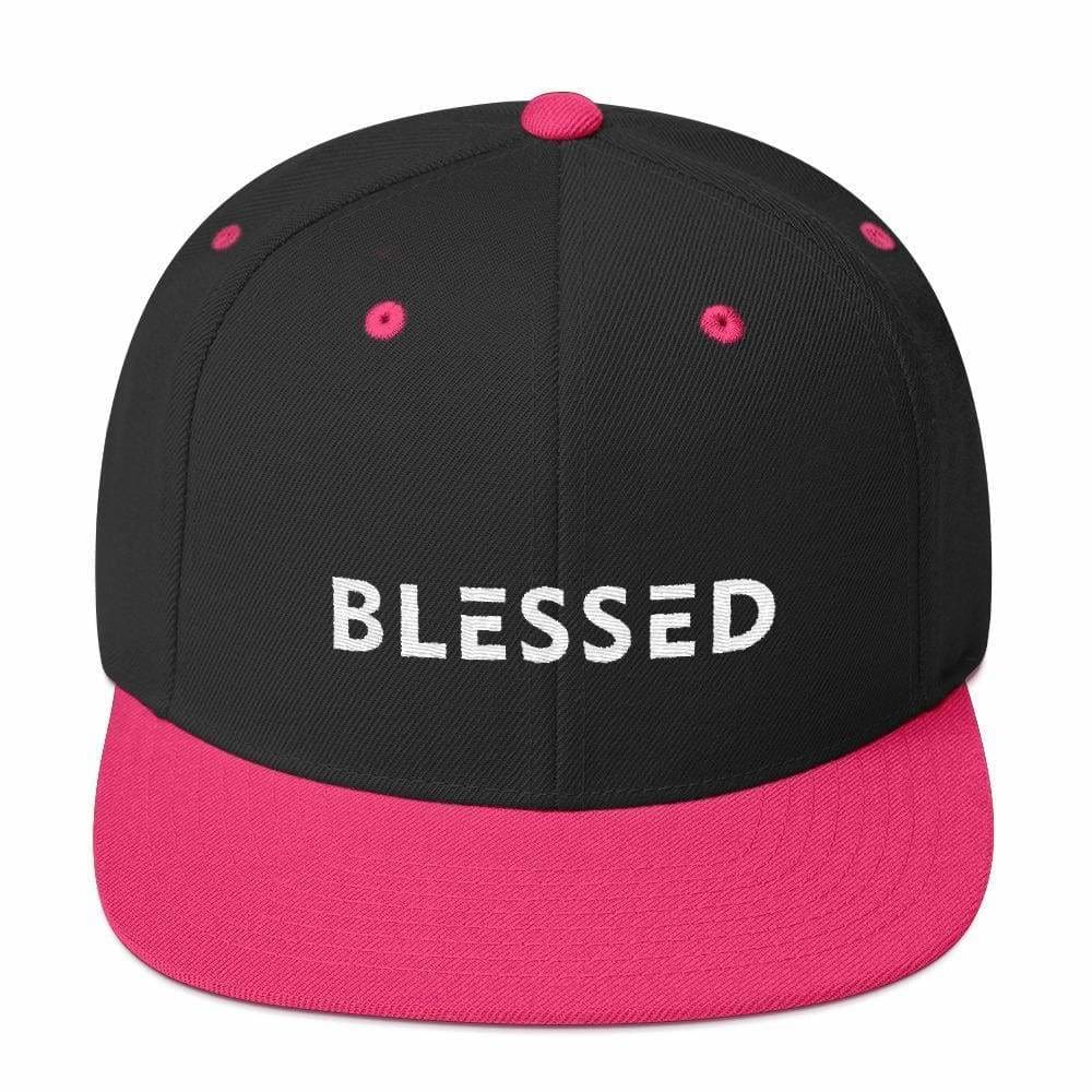 Blessed Flat Brim Snapback Hat (Multiple Colors) - One-size / Black/ Neon Pink - Hats
