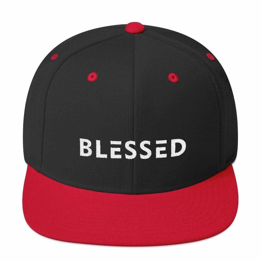Blessed Flat Brim Snapback Hat (Multiple Colors) - One-size / Black/ Red - Hats