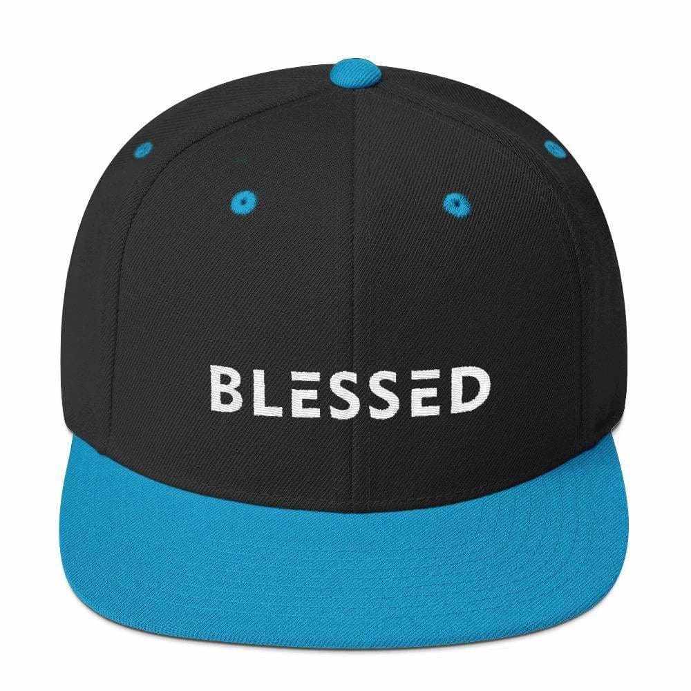 Blessed Flat Brim Snapback Hat (Multiple Colors) - One-size / Black/ Teal - Hats