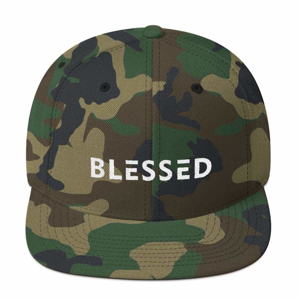 Blessed Flat Brim Snapback Hat (Multiple Colors) - One-size / Green Camo - Hats