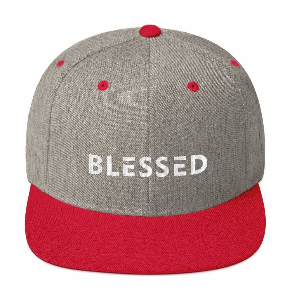 Blessed Flat Brim Snapback Hat (Multiple Colors) - One-size / Heather Grey/ Red - Hats