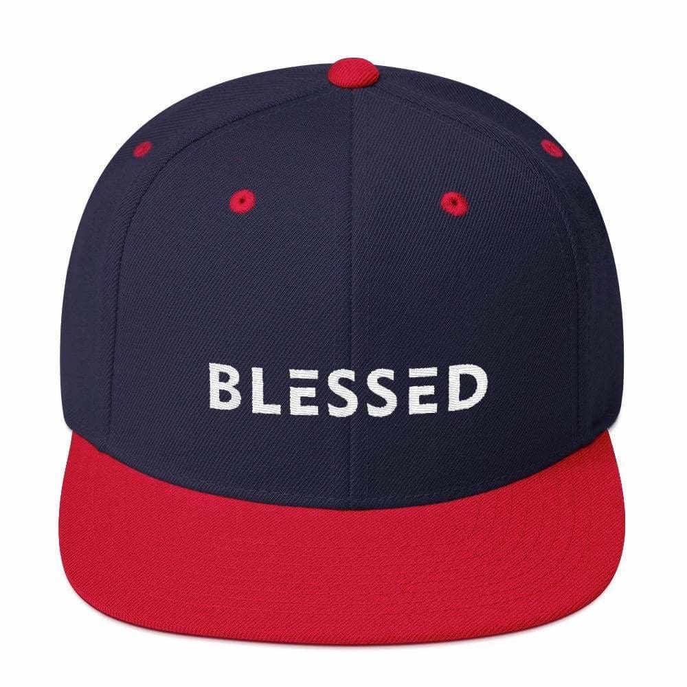 Blessed Flat Brim Snapback Hat (Multiple Colors) - One-size / Navy/ Red - Hats