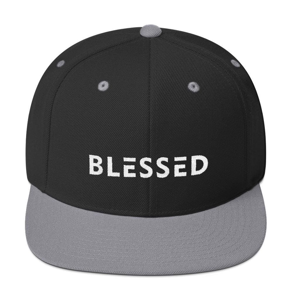 
            
                Load image into Gallery viewer, Blessed Flat Brim Snapback Hat - One-size / Black/ Silver - Hats
            
        