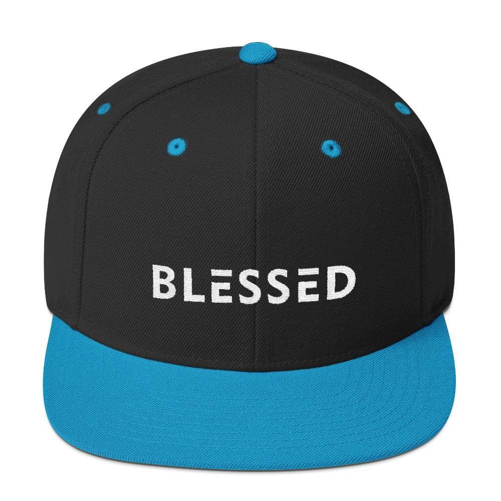Blessed Flat Brim Snapback Hat - One-size / Black/ Teal - Hats
