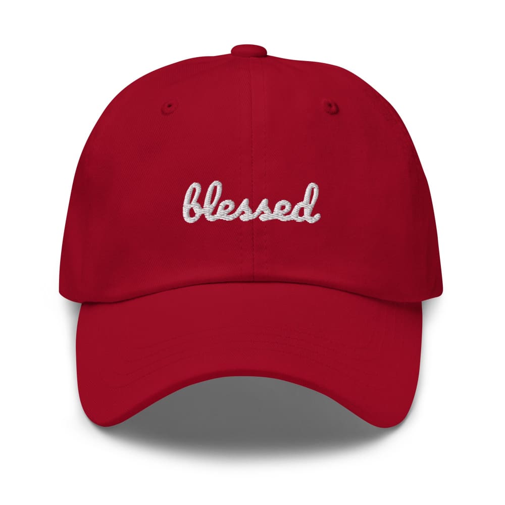 
            
                Load image into Gallery viewer, Blessed Scribble Christian Baseball Cap - Cranberry
            
        
