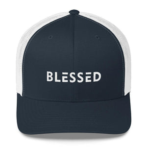 
            
                Load image into Gallery viewer, Blessed Snapback Trucker Hat - One-size / Navy/ White - Hats
            
        