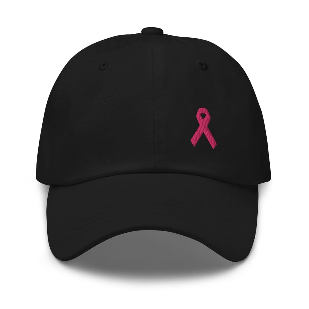 Breast Cancer Awareness Dad Hat with Pink Ribbon - Black