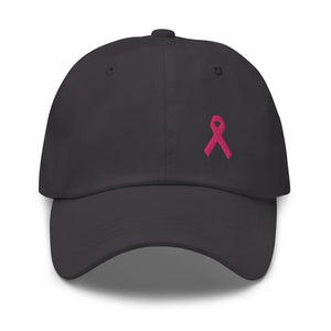 Breast Cancer Awareness Dad Hat with Pink Ribbon - Dark Grey