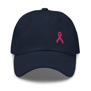 Breast Cancer Awareness Dad Hat with Pink Ribbon - Navy