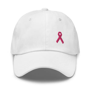 Breast Cancer Awareness Dad Hat with Pink Ribbon - White
