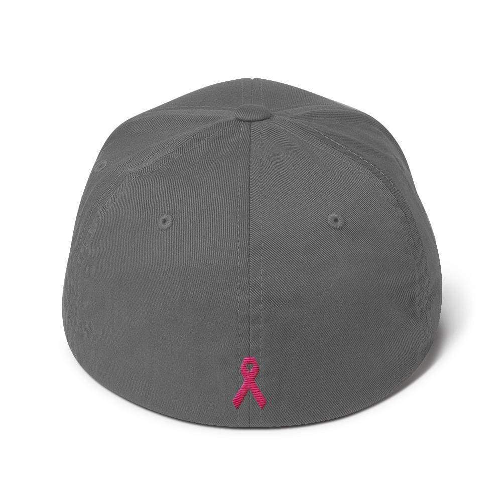 Breast Cancer Awareness Fitted Flexfit Baseball Hat With Warrior And Pink Ribbon On The Back - Hats