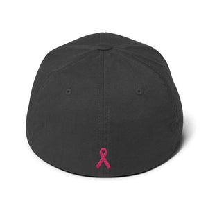 Breast Cancer Awareness Fitted Flexfit Baseball Hat With Warrior And Pink Ribbon On The Back - Hats