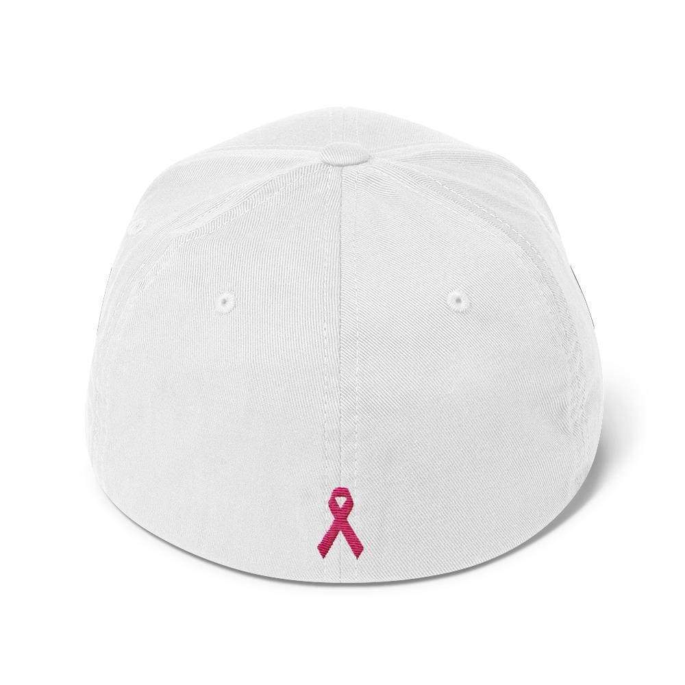 Breast Cancer Awareness Fitted Flexfit Baseball Hat With Warrior And Pink Ribbon On The Back - Hats