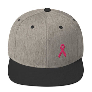
            
                Load image into Gallery viewer, Breast Cancer Awareness Snapback Hat with Flat Brim and Pink Ribbon - One-size / Heather/Black - Hats
            
        