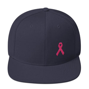 
            
                Load image into Gallery viewer, Breast Cancer Awareness Snapback Hat with Flat Brim and Pink Ribbon - One-size / Navy - Hats
            
        