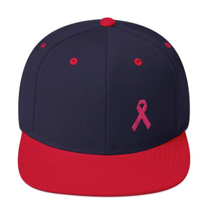 
            
                Load image into Gallery viewer, Breast Cancer Awareness Snapback Hat with Flat Brim and Pink Ribbon - One-size / Navy/ Red - Hats
            
        