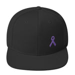 Cancer and Alzheimer's Awareness Flat Brim Snapback Hat with Purple Ribbon
