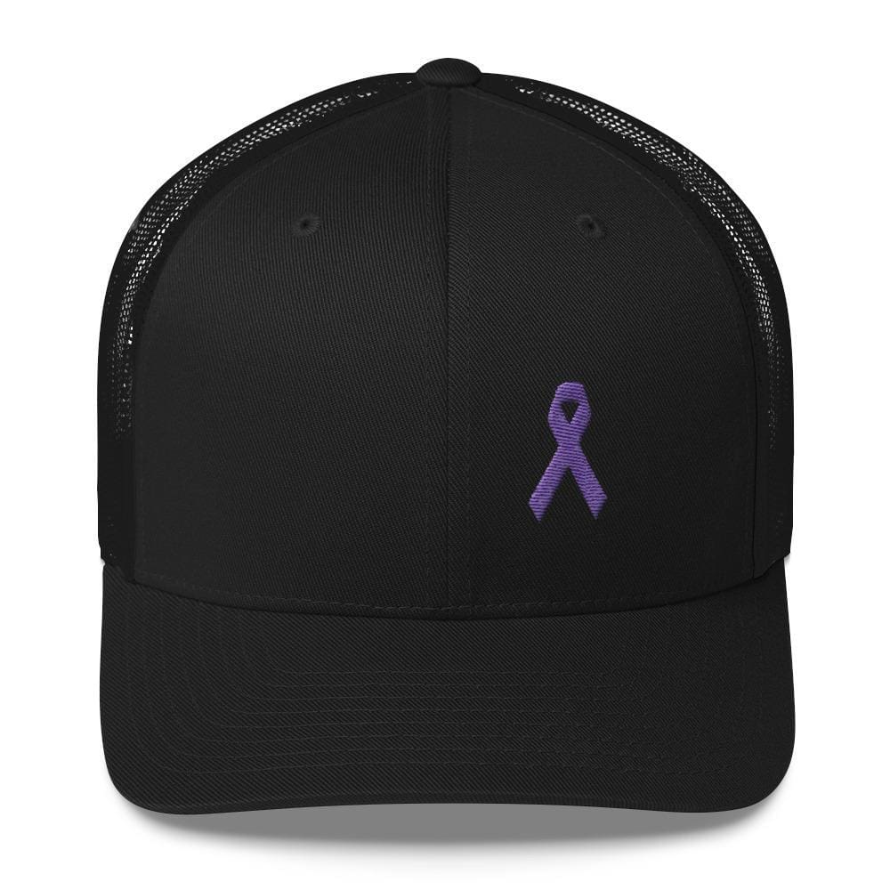 Cancer and Alzheimers Awareness Snapback Trucker Hat with Purple Ribbon - One-size / Black - Hats