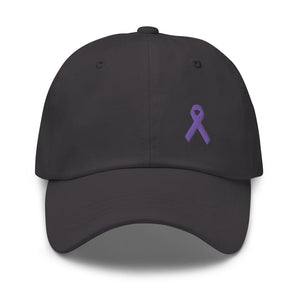 Cancer Awareness & Alzheimer’s Awareness Hat with Purple Ribbon - Dark Grey