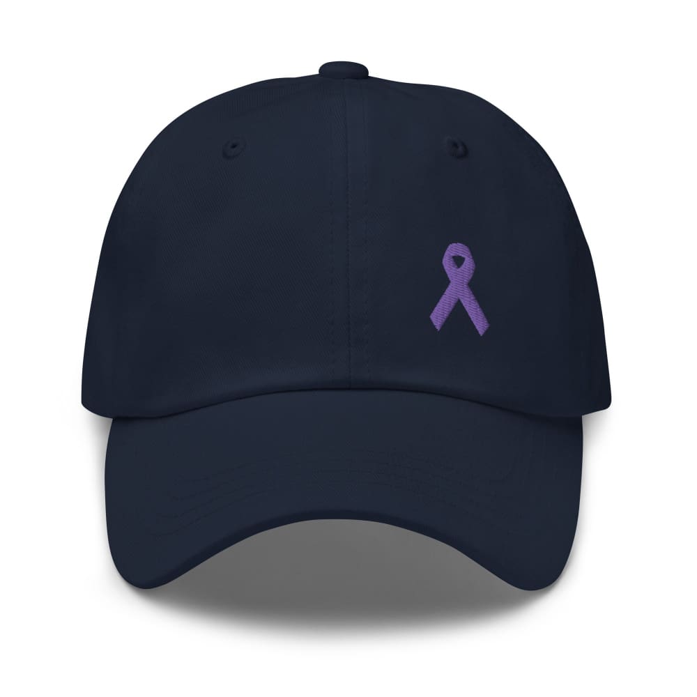 Cancer Awareness & Alzheimer’s Awareness Hat with Purple Ribbon - Navy