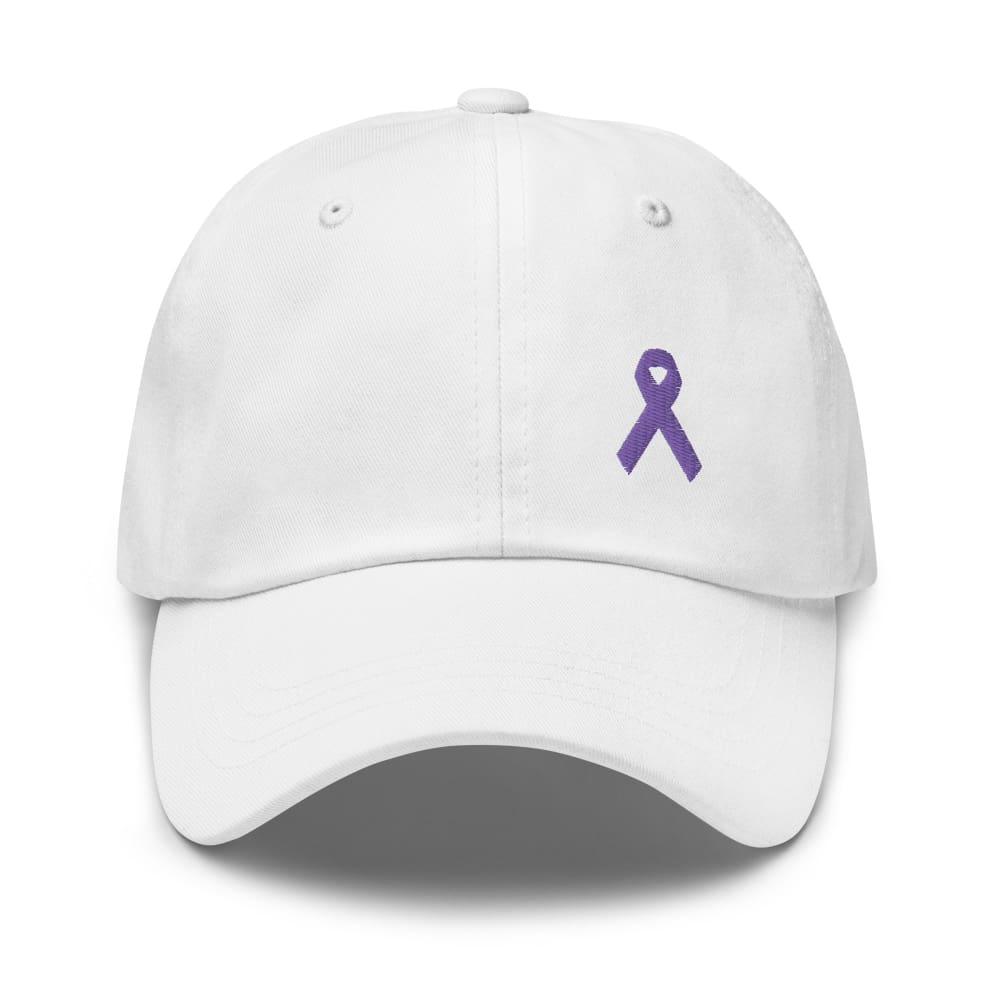 Cancer Awareness & Alzheimer’s Awareness Hat with Purple Ribbon - White