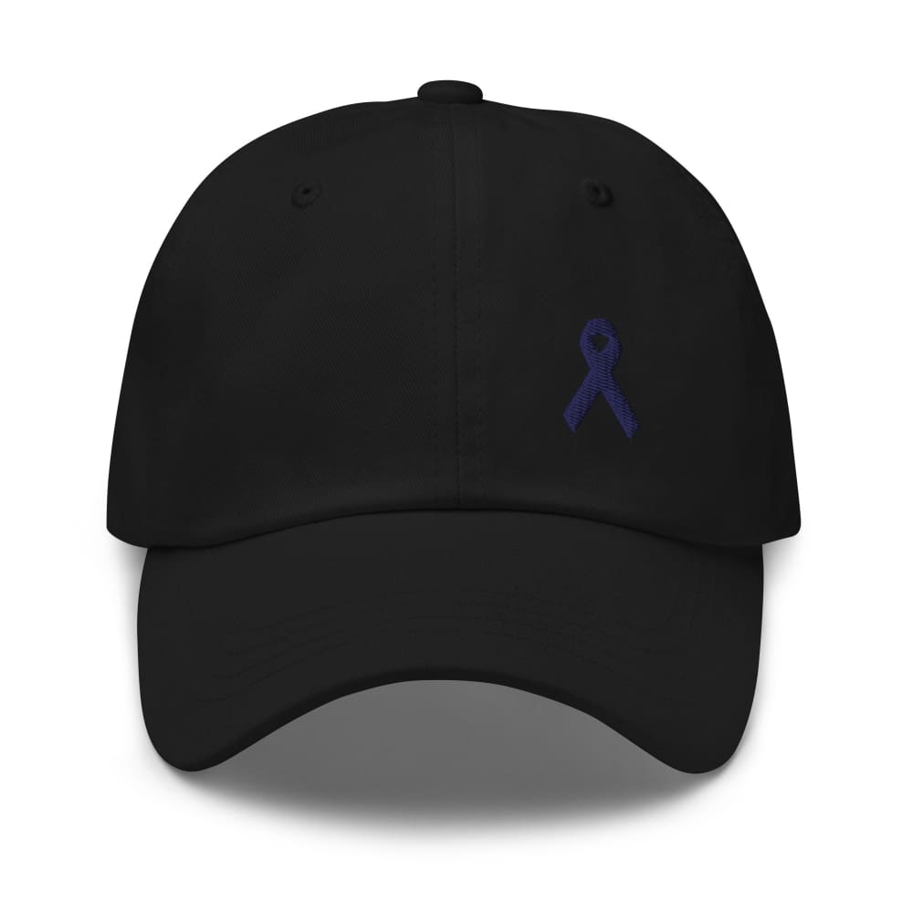 
            
                Load image into Gallery viewer, Colon Cancer Awareness Dad Hat with Dark Blue Ribbon - Black
            
        