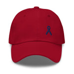 Colon Cancer Awareness Dad Hat with Dark Blue Ribbon