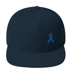
            
                Load image into Gallery viewer, Colon Cancer Awareness Flat Brim Snapback Hat with Dark Blue Ribbon - One-size / Dark Navy - Hats
            
        
