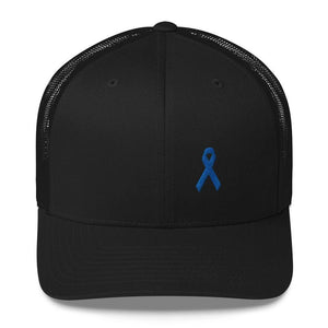 Colon Cancer Awareness Snapback Trucker Hat with Dark Blue Ribbon - One-size / Black - Hats