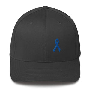 
            
                Load image into Gallery viewer, Colon Cancer Awareness Twill Flexfit Fitted Hat With Dark Blue Ribbon - S/m / Dark Grey - Hats
            
        